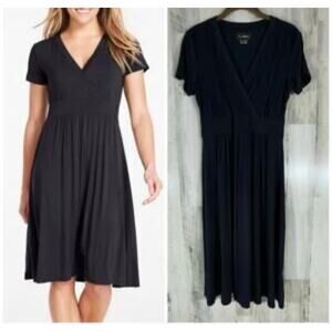 L.L.Bean black soft comfy stretchy￼ baby doll midi women dress rayon bland Sz XL